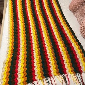 Vintage crotchet striped afghan with fringe 3’x5’